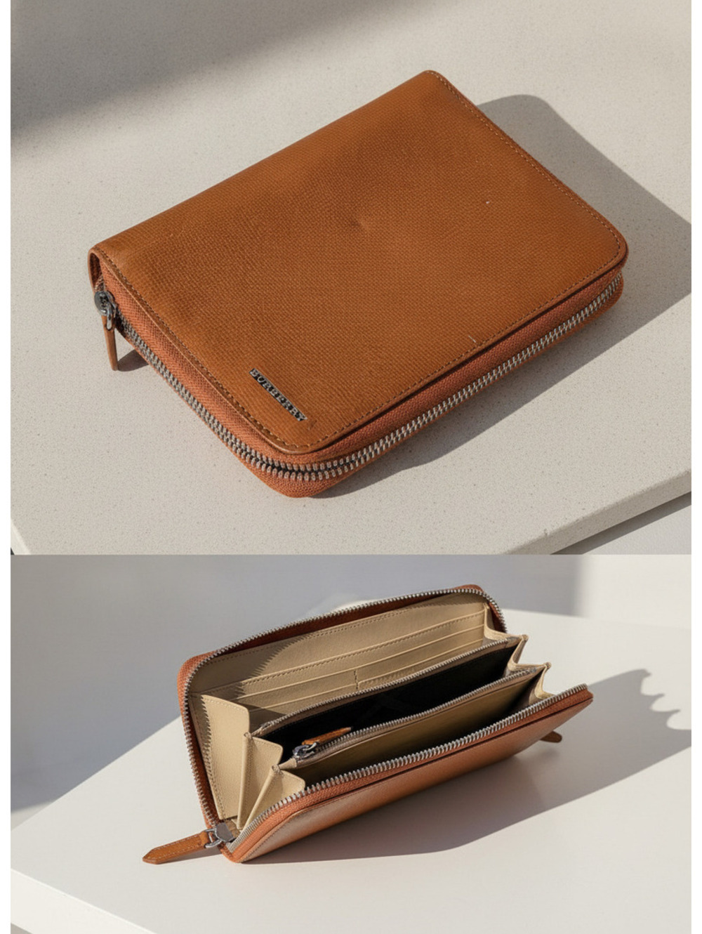 Burberry Brown Leather Zip Around Continental Long Wallet Organizer